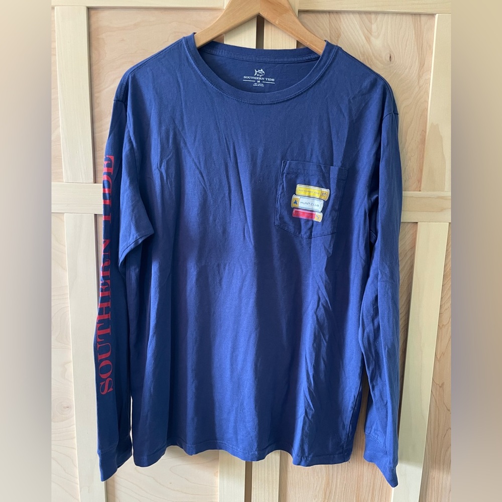 Southern Tide Navy Shirt with Colorful Pocket Design